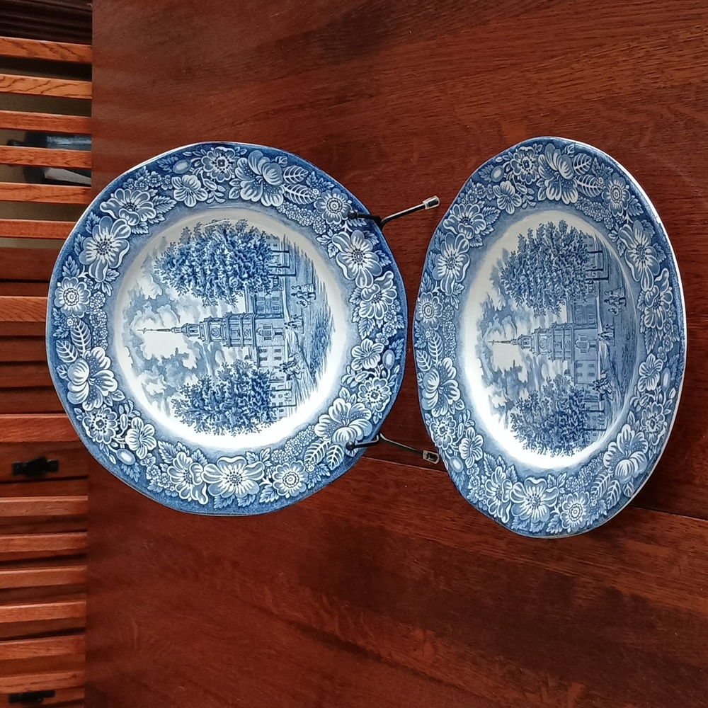 Staffordshire Ironstone Liberty Blue Independence Hall Dinner Plates